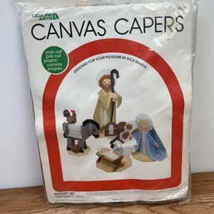 Vintage Leisure Arts Canvas Capers Nativity Set Craft Kit 432 NEW Sealed